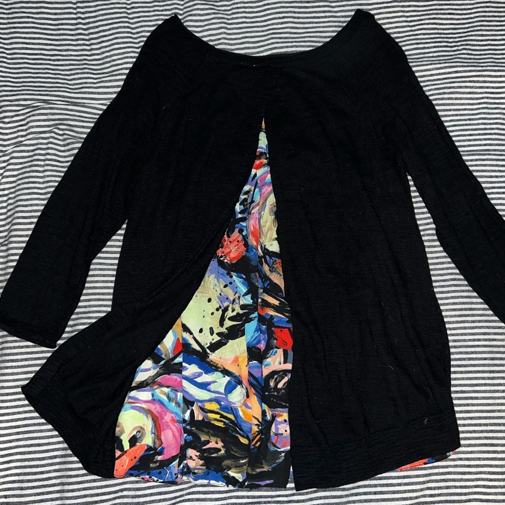 Moth for Anthropologie Black Floral Peekaboo Pullover Sweater size Small S - Picture 1 of 4
